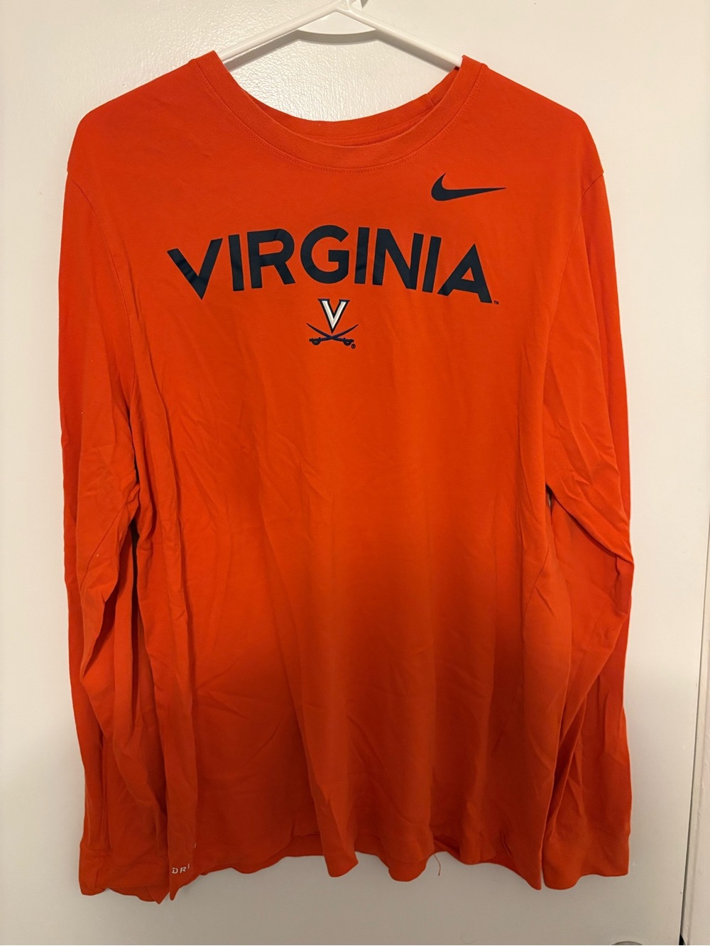 Nike UVA Virginia Cavaliers Long Sleeve Tee - Orange with Navy Logo